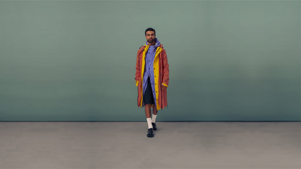 Man wearing Original, MAIUM's best selling waterproof raincoat.